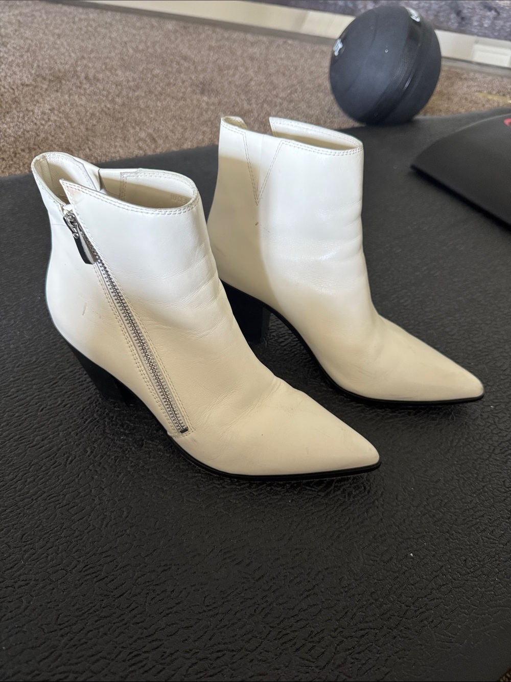 Paige Women's White Pointed Toe Ankle Boots with Side Zip